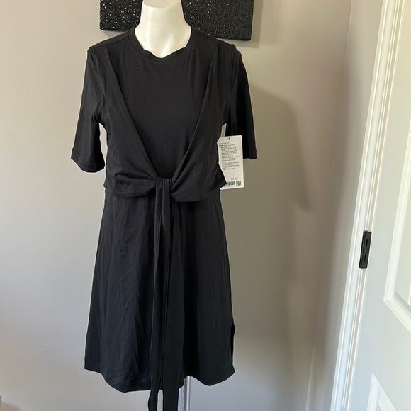 LULULEMON Wrap Front Tshirt Dress Pima Cotton Black Stretch Sz 6 NEW - Picture 1 of 11